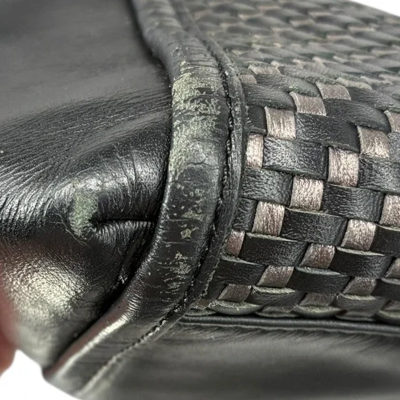 Coach F31285 Black Woven Leather Tote Shoulder Bag Zip Top Classic Everyday - Picture 11 of 13